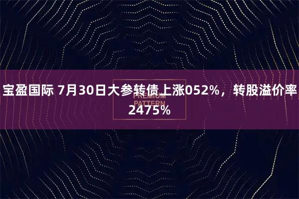 宝盈国际 7月30日大参转债上涨052%，转股溢价率2475%